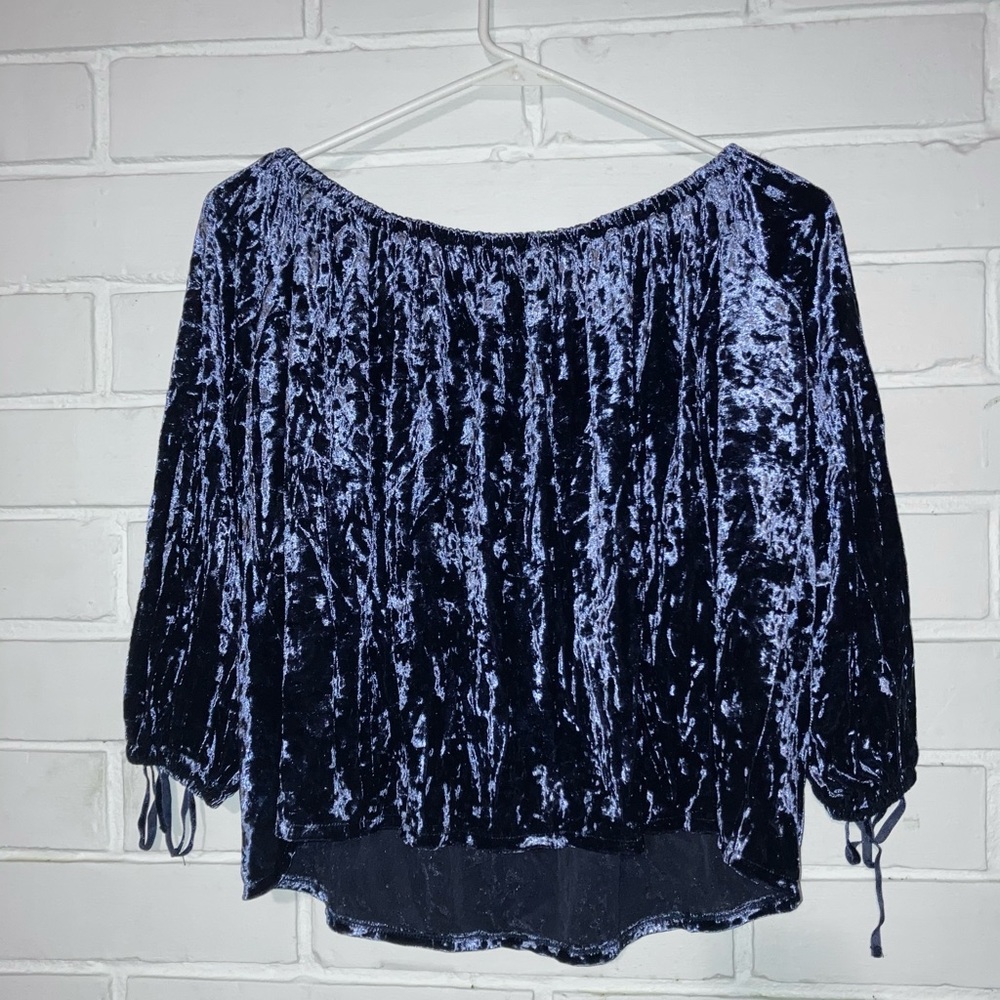 🟤American Eagle 🦅 Blue Velvety Blouse - Picture 3 of 4